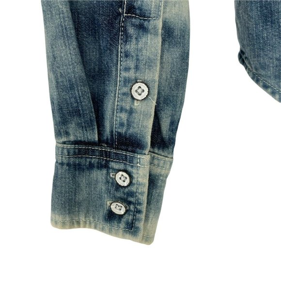 Tommy Button Up Shirt Women's Acid Washed Denim Blue - Picture 10 of 10